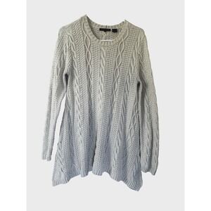 VTG Y2K Medium Sweater Cable Knit Asymmmetrical Flare Boho Lagenlook Fisherman